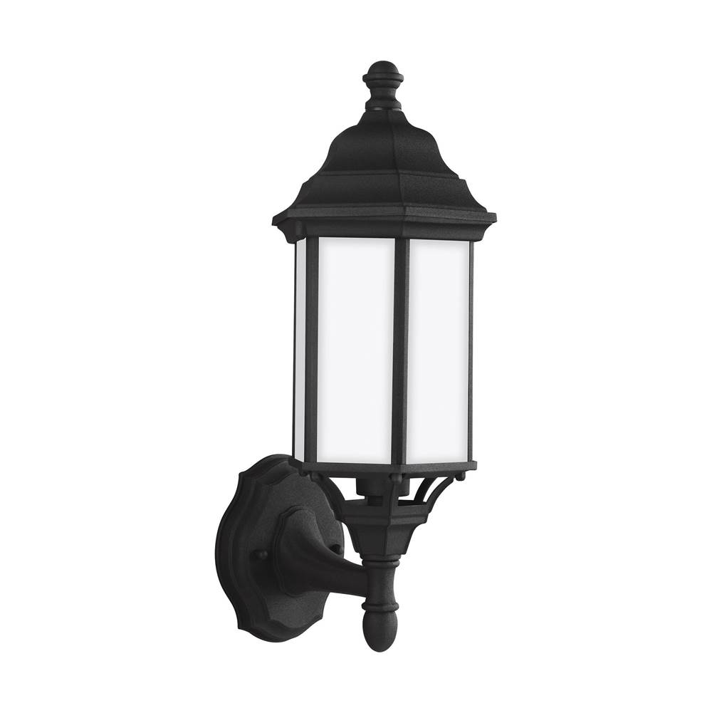 Generation Lighting Sevier Traditional 1-Light Outdoor Exterior Small Uplight Outdoor Wall Lantern Sconce In Black Finish With Satin Etched Glass Panels