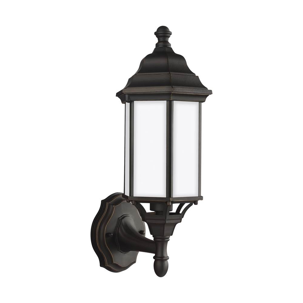 Generation Lighting Sevier Traditional 1-Light Outdoor Exterior Small Uplight Outdoor Wall Lantern Sconce In Antique Bronze Finish With Satin Etched Glass Panels