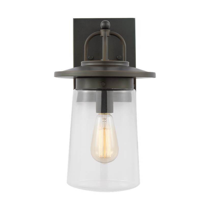 Generation Lighting Tybee Traditional 1-Light Outdoor Exterior Medium Wall Lantern In Antique Bronze Finish With Clear Glass Shade