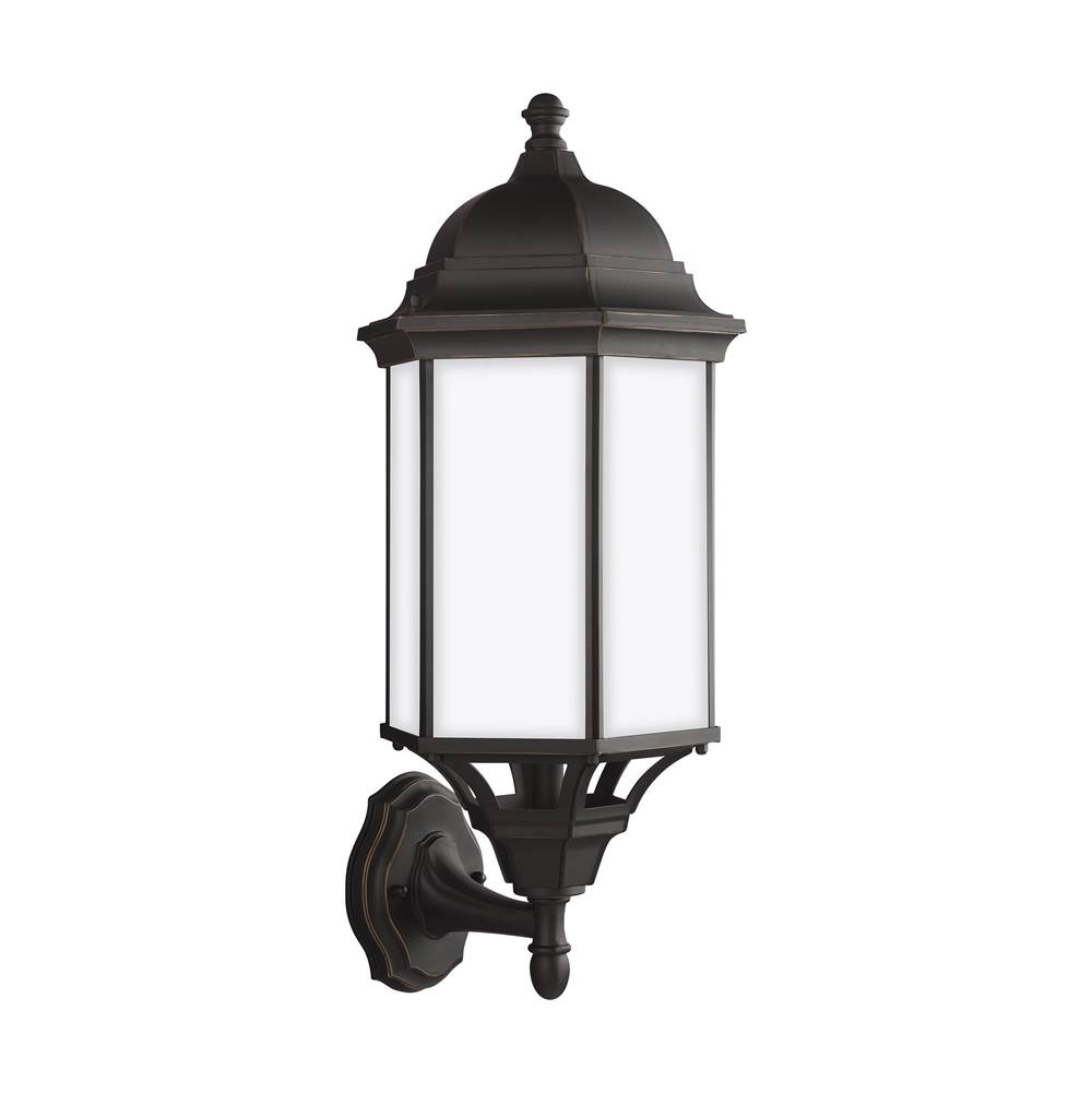 Generation Lighting Sevier Traditional 1-Light Outdoor Exterior Large Uplight Outdoor Wall Lantern Sconce In Antique Bronze Finish With Satin Etched Glass Panels