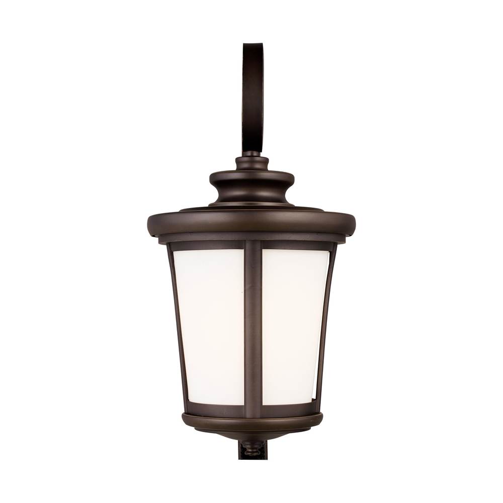 Generation Lighting Eddington Modern 1-Light Led Outdoor Exterior Large Wall Lantern Sconce In Antique Bronze Finish With Cased Opal Etched Glass Panel