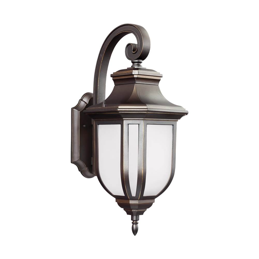 Generation Lighting Childress Traditional 1-Light Outdoor Exterior Large Wall Lantern Sconce In Antique Bronze Finish With Satin Etched Glass Panels