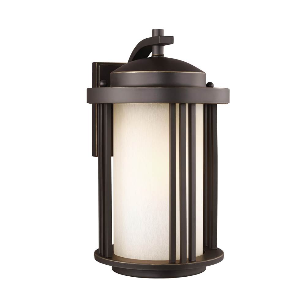 Generation Lighting Crowell Contemporary 1-Light Led Outdoor Exterior Medium Wall Lantern Sconce In Antique Bronze W/Creme Parchment Glass Shade And White Aluminum Shade
