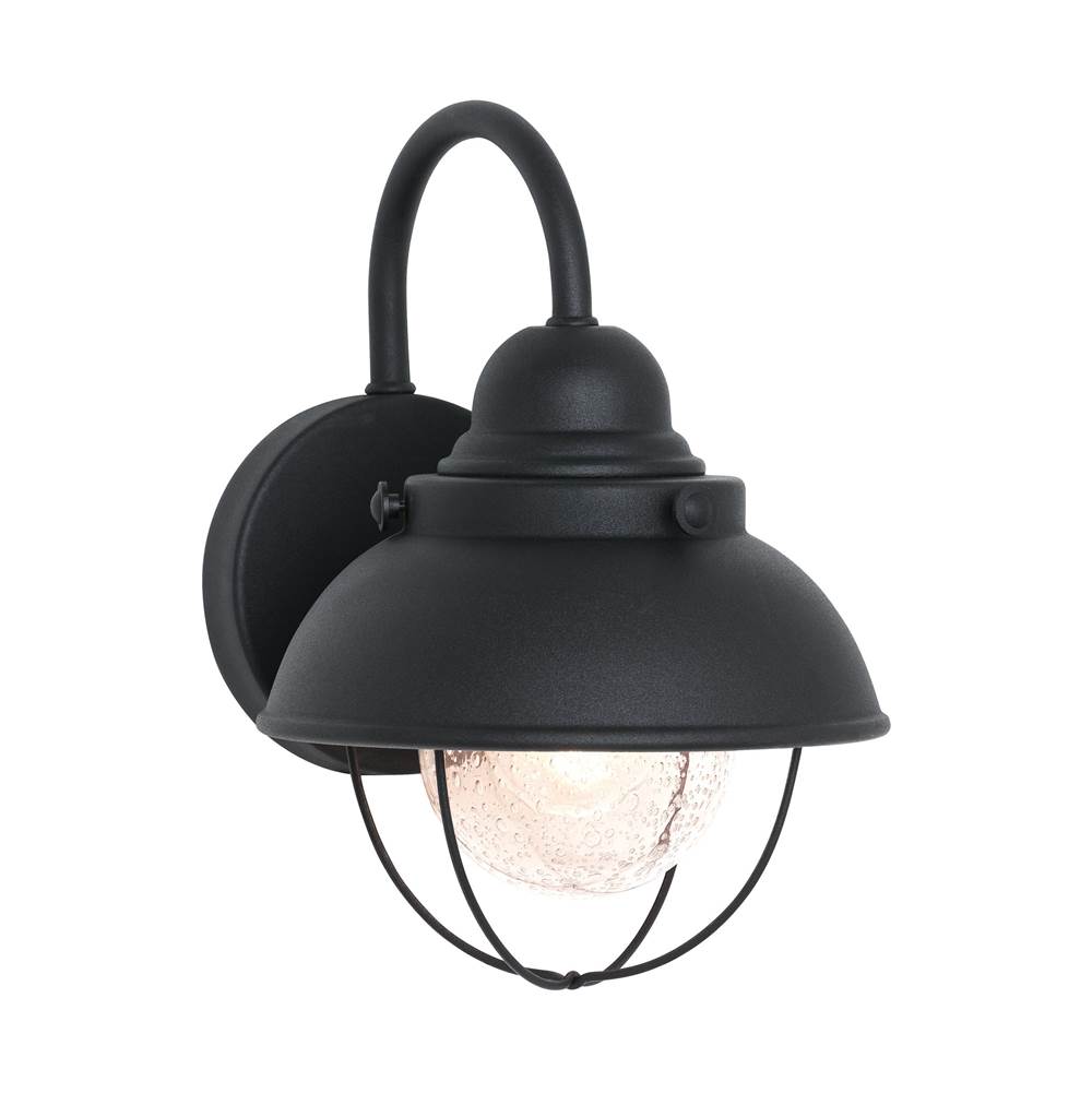 Generation Lighting Sebring Transitional 1-Light Outdoor Exterior Small Wall Lantern Sconce In Black Finish With Clear Seeded Glass Diffuser