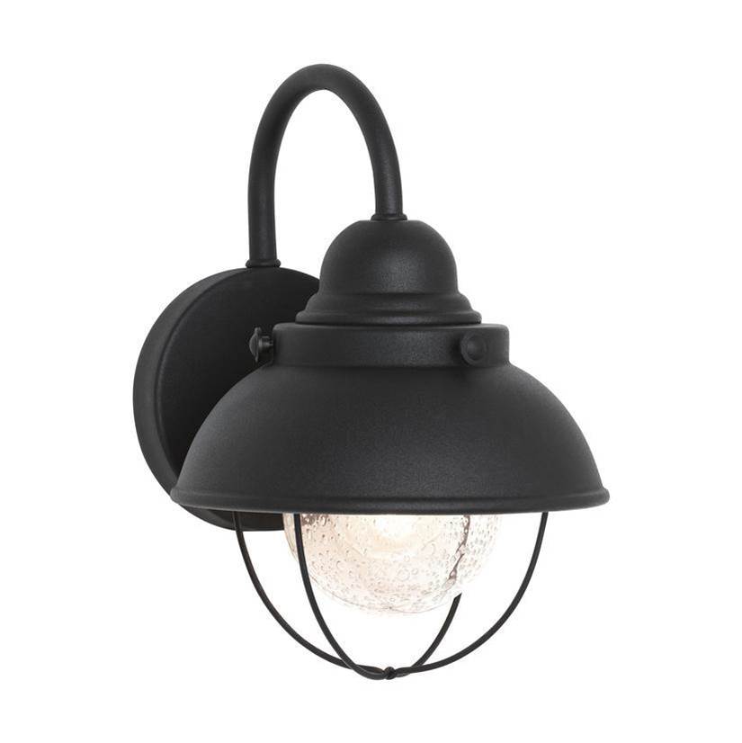 Generation Lighting Sebring Transitional 1-Light Led Outdoor Exterior Small Wall Lantern Sconce In Black Finish With Clear Seeded Glass Diffuser