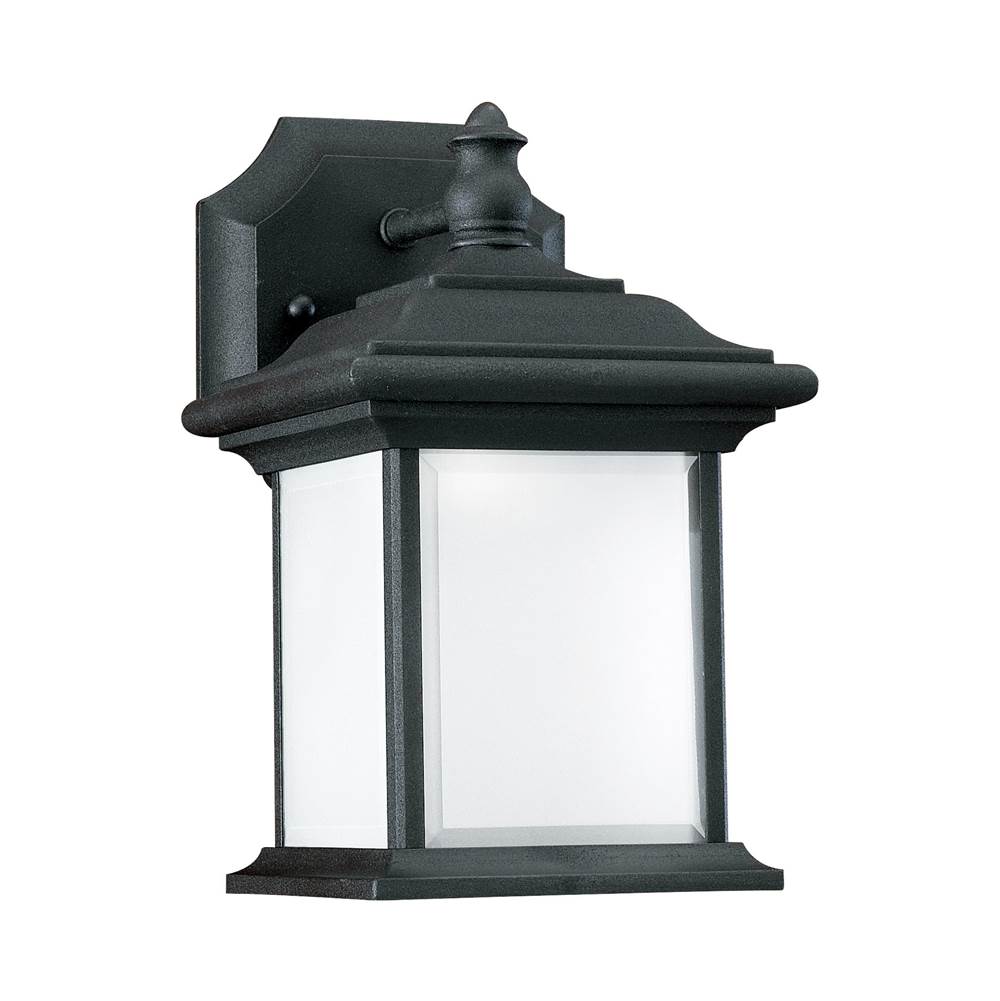 Generation Lighting Wynfield Traditional 1-Light Outdoor Exterior Wall Lantern Sconce In Black Finish With Frosted Glass Panels