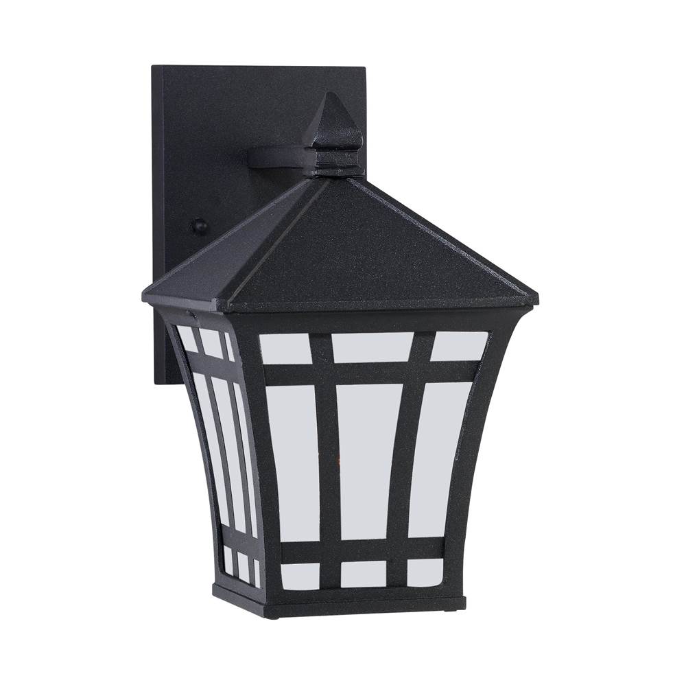 Generation Lighting Herrington Transitional 1-Light Led Outdoor Exterior Small Wall Lantern Sconce In Black Finish With Etched White Glass Panels