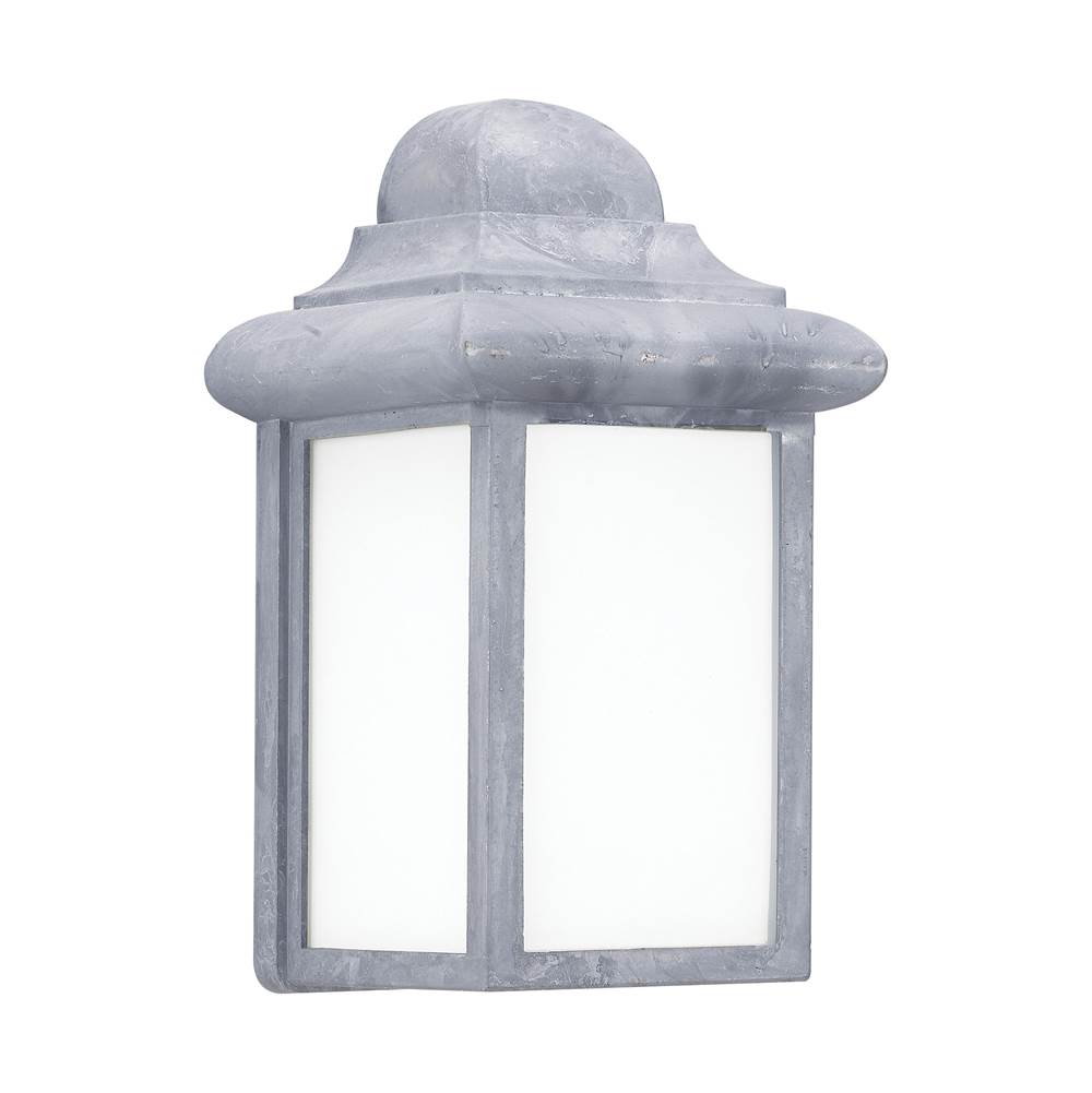 Generation Lighting Mullberry Hill Traditional 1-Light Outdoor Exterior Wall Lantern Sconce In Pewter Finish With Smooth White Glass Panels