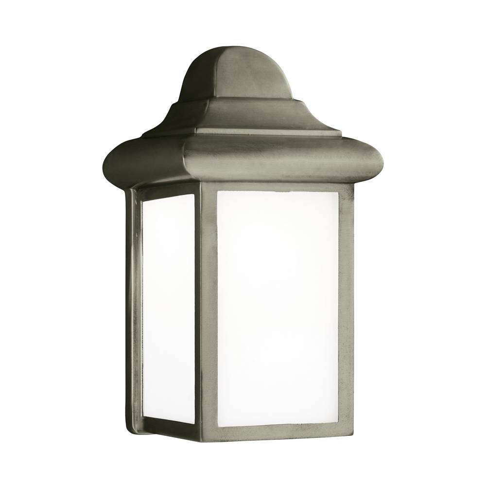 Generation Lighting Mullberry Hill Traditional 1-Light Led Outdoor Exterior Wall Lantern Sconce In Pewter Finish With Smooth White Glass Panels