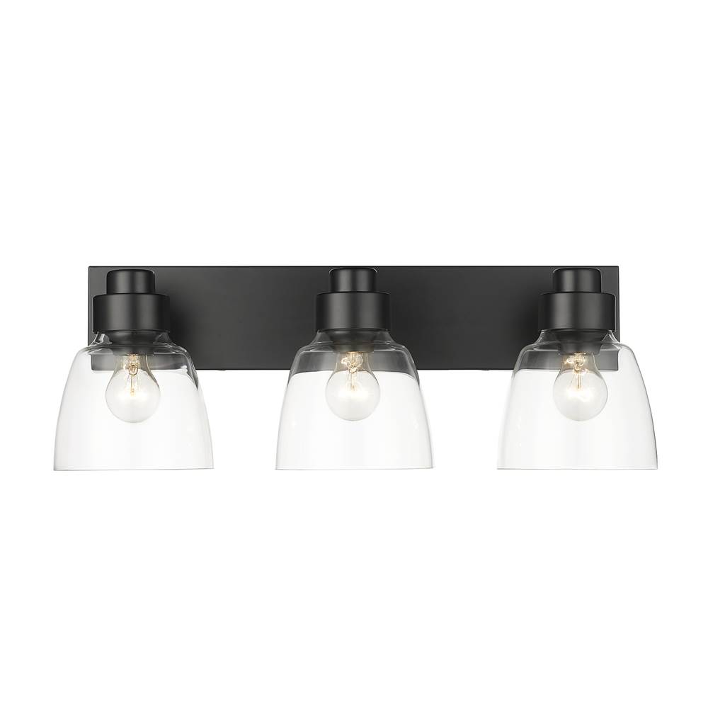 Golden Lighting Remy 3 Light Bath Vanity in Matte Black with Clear Glass Shade
