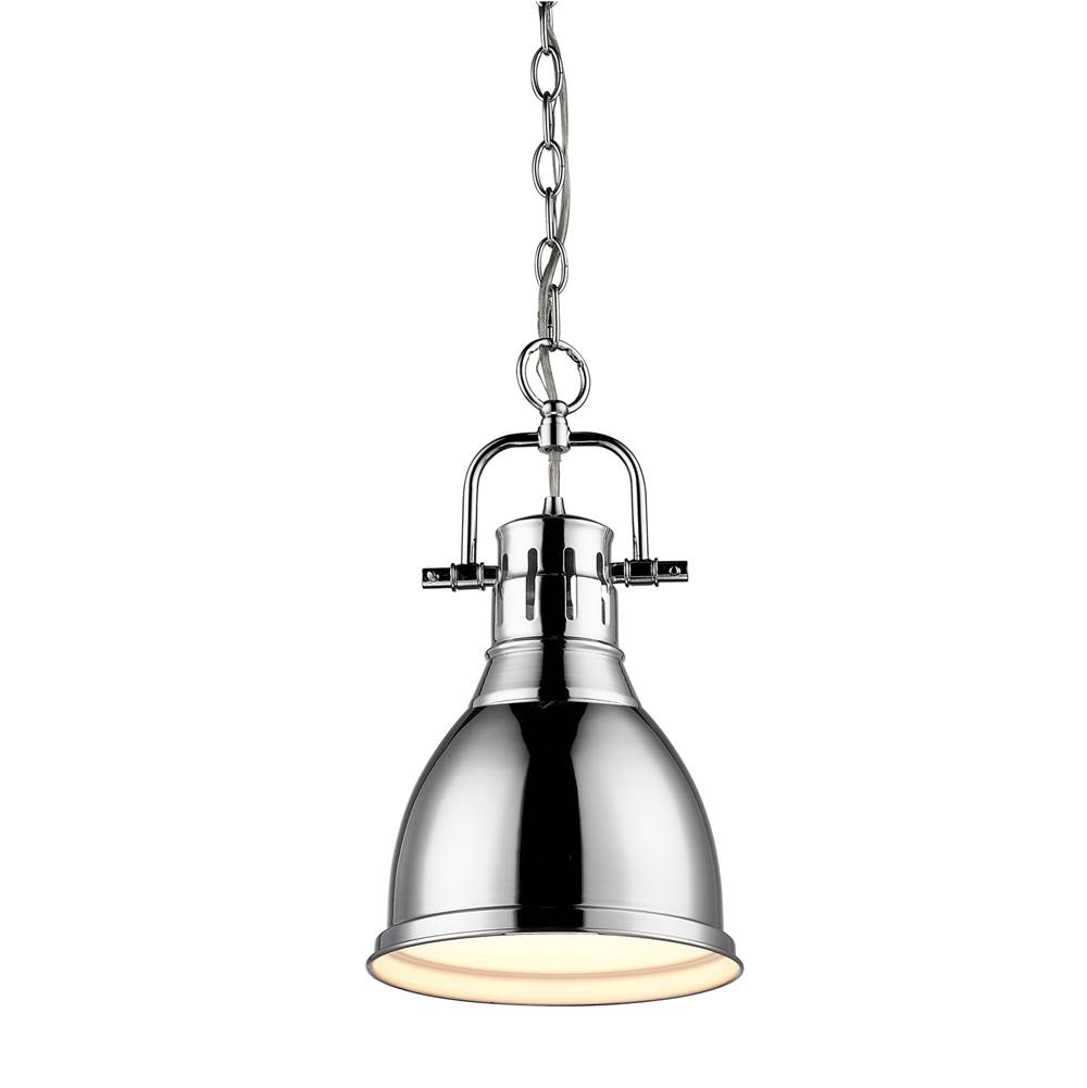 Golden Lighting Duncan Small Pendant with Chain in Chrome with a Chrome Shade