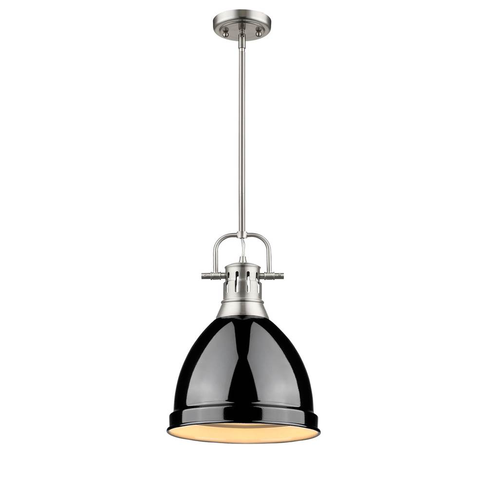 Golden Lighting Duncan Small Pendant with Rod in Pewter with a Black Shade