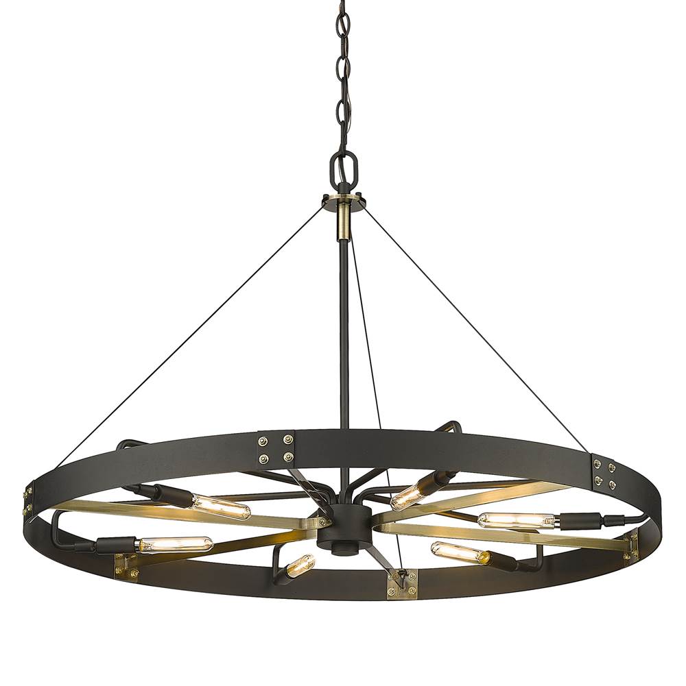 Golden Lighting Vaughn Large Pendant in Natural Black with Aged Brass Accents