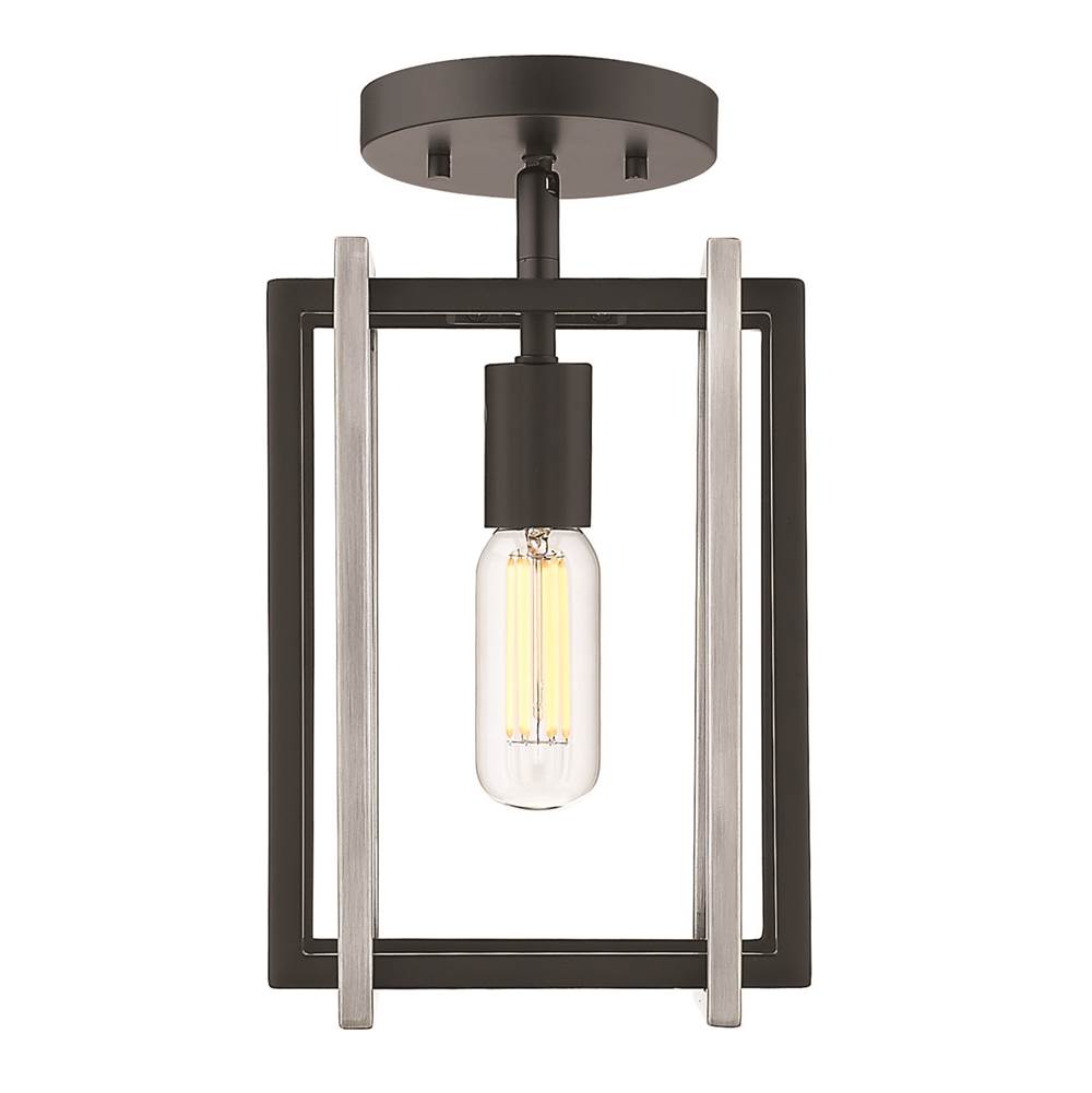Golden Lighting Tribeca 1-Light Semi-Flush in Matte Black with Pewter Accents