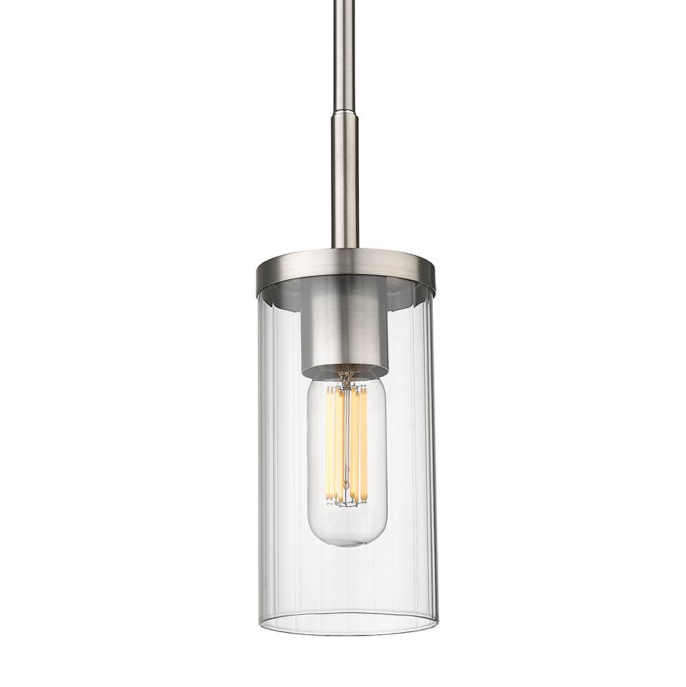 Golden Lighting Winslett Mini Pendant in Pewter with Ribbed Clear Glass Shade