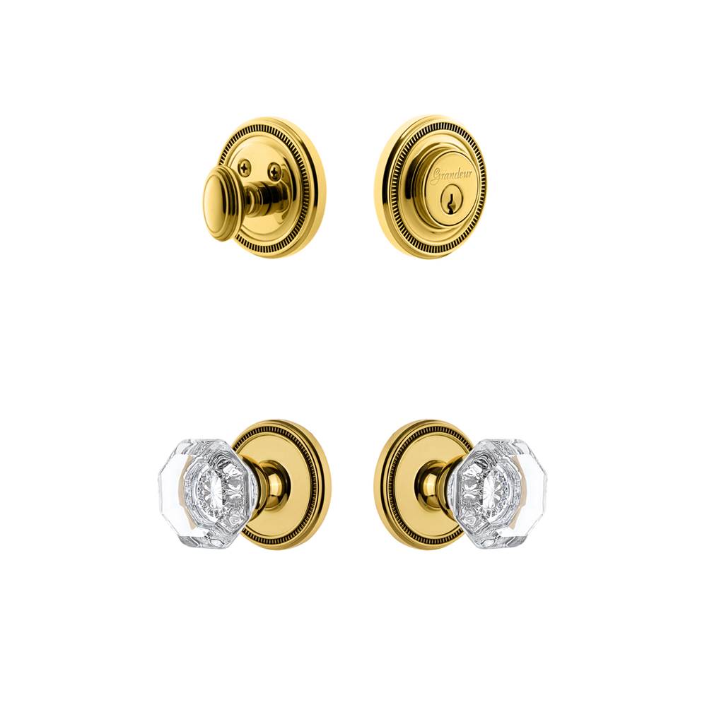 Grandeur Hardware Grandeur Soleil Plate with Chambord Crystal Knob and matching Deadbolt in Lifetime Brass