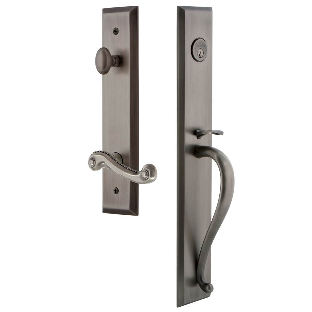 Grandeur Hardware Grandeur Hardware Fifth Avenue One-Piece Dummy Handleset with S Grip and Newport Lever in Antique Pewter