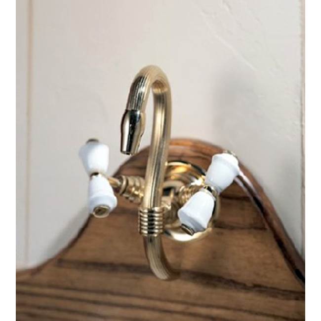 Herbeau ''Verseuse'' Deck Mounted Mixer with White or Handpainted Earthenware Handles in Moustier Rose, Polished Nickel
