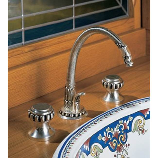 Herbeau ''Pompadour'' Widespread Lavatory Set with 1 1/4'' pop-up drain assembly in Old Silver