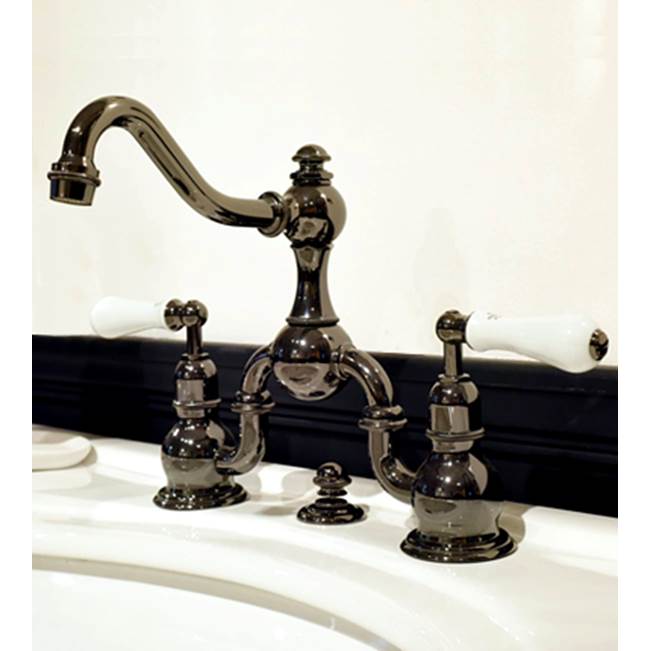 Herbeau ''Royale'' Wall Mounted 2-Hole Set with White Ceramic Lever Handles without Waste in Old Silver