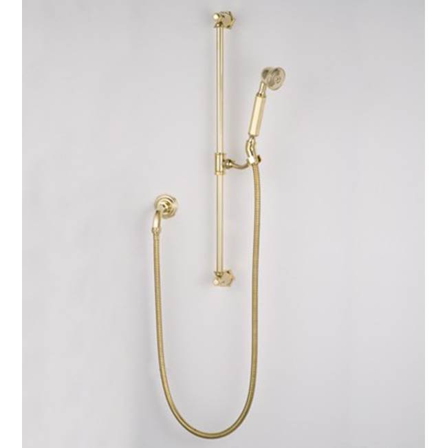 Herbeau ''Monarque'' Slide Bar with Personal Hand Shower and Wall Elbow in Antique Lacquered Brassr