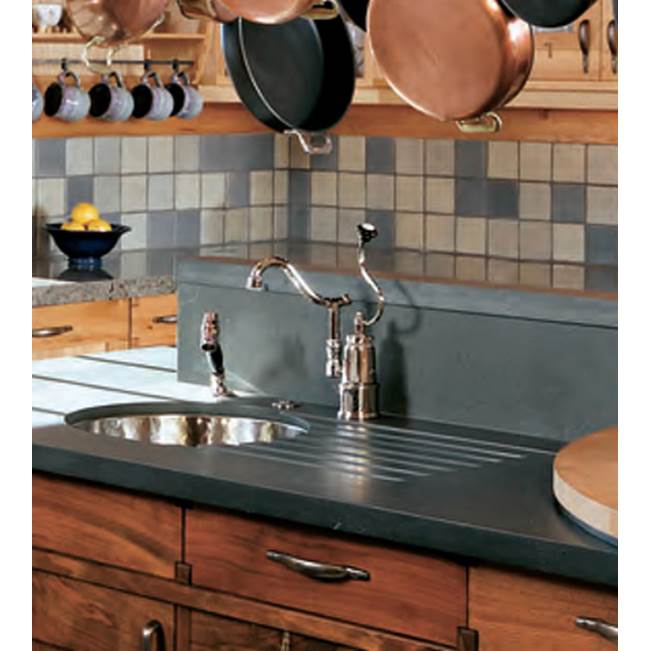 Herbeau ''De Dion'' Single Lever Mixer with Ceramic Disc Cartridge and Handspray in Wooden Handles, Weathered Brass