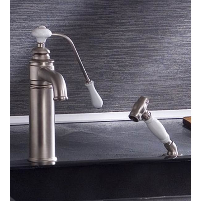 Herbeau ''Estelle'' Single Lever Mixer with Ceramic Disc Cartridge and Handspray in White Handles, Polished Nickel