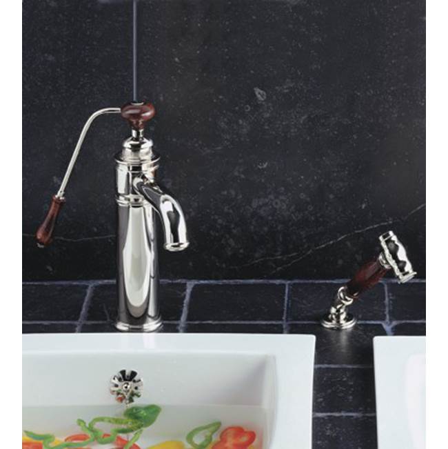Herbeau ''Estelle'' Single Lever Mixer with Ceramic Disc Cartridge and Handspray in Wooden Handles, Solibrass