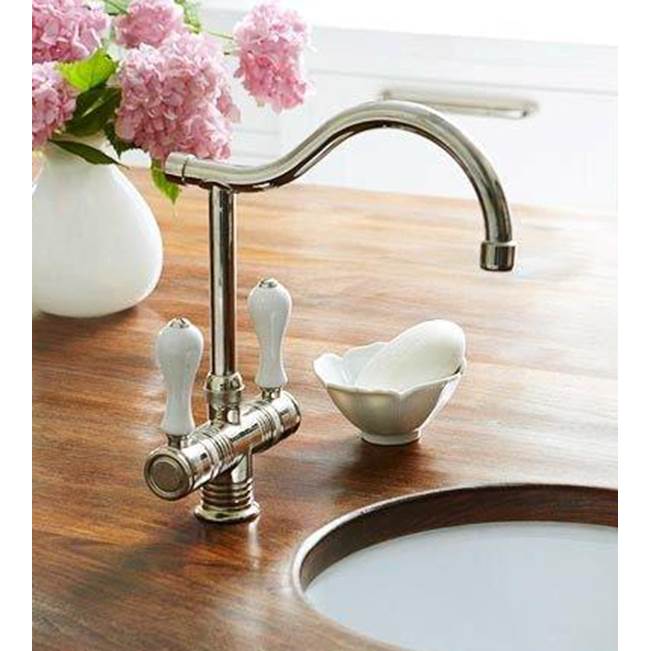 Herbeau ''Valence'' Single-Hole Mixer in White Handles, Solibrass