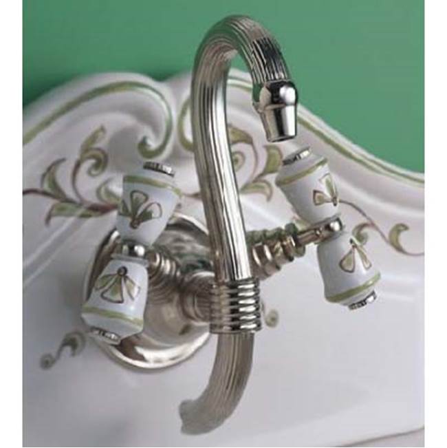 Herbeau ''Verseuse'' Wall Mounted Mixer with White or Handpainted Earthenware Handles in Any Handpainted Finish, Polished Lacquered Copper