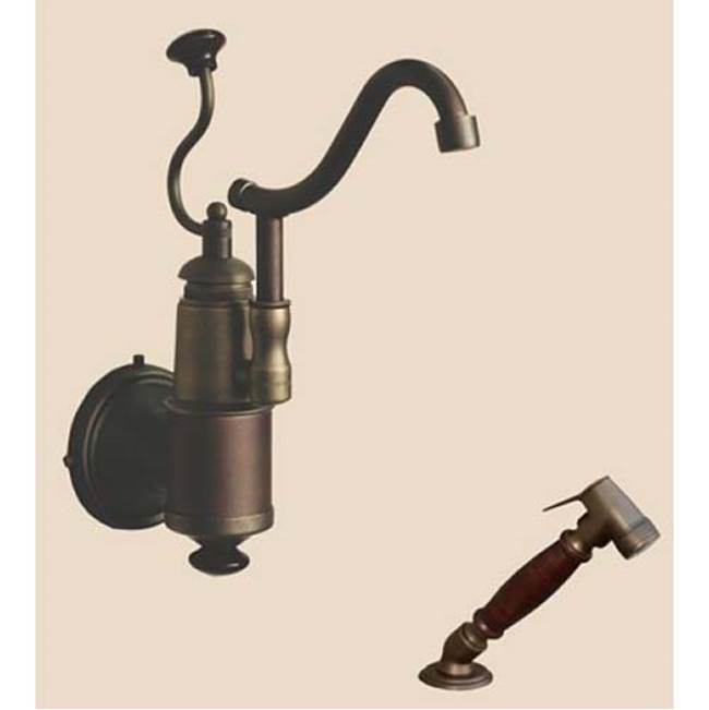 Herbeau ''De Dion'' Wall Mounted Single Lever Mixer with Ceramic Disc Cartridge and Deck Mounted Handspray in White Handles, Weathered Copper/Brass