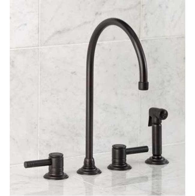 Herbeau ''Lille'' 4-Hole Deck Mounted Kitchen Mixer with Handspray in Solibrass