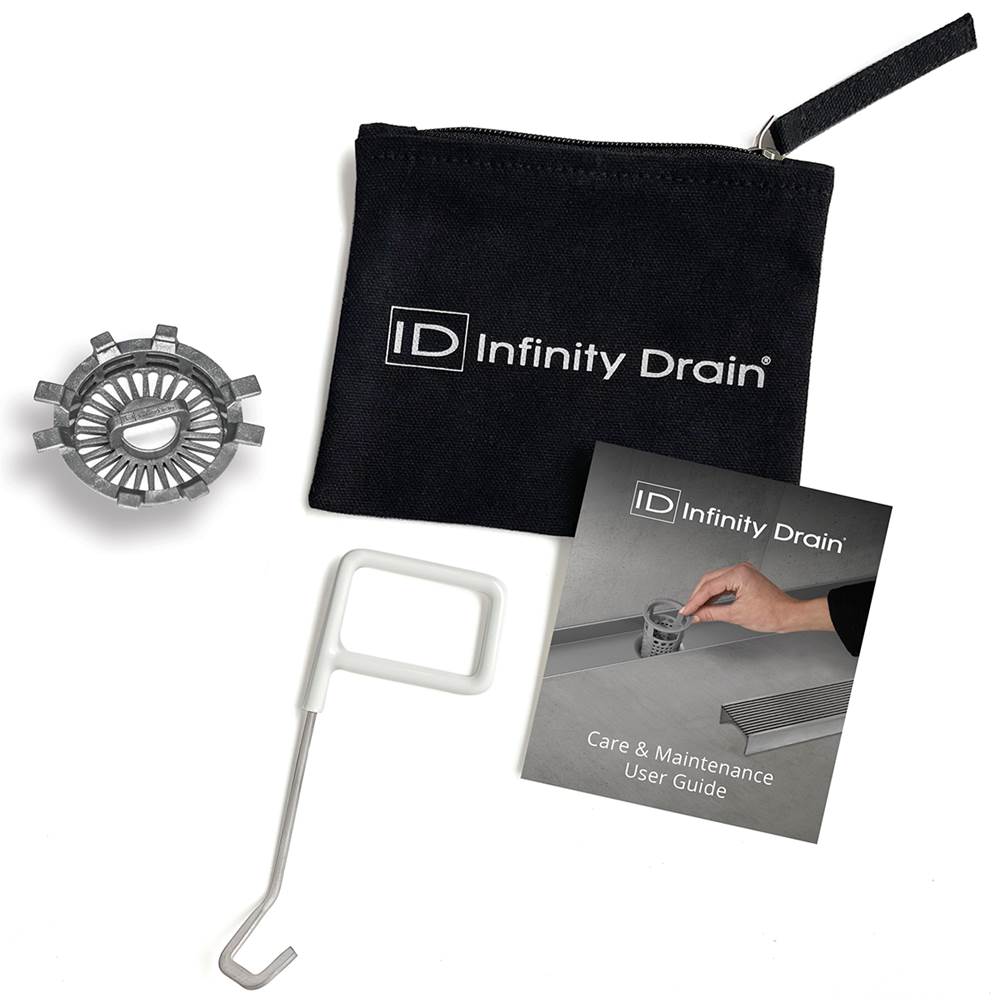 Infinity Drain Hair Maintenance Kit. Includes maintenance guide and AKEY Lift-out key.