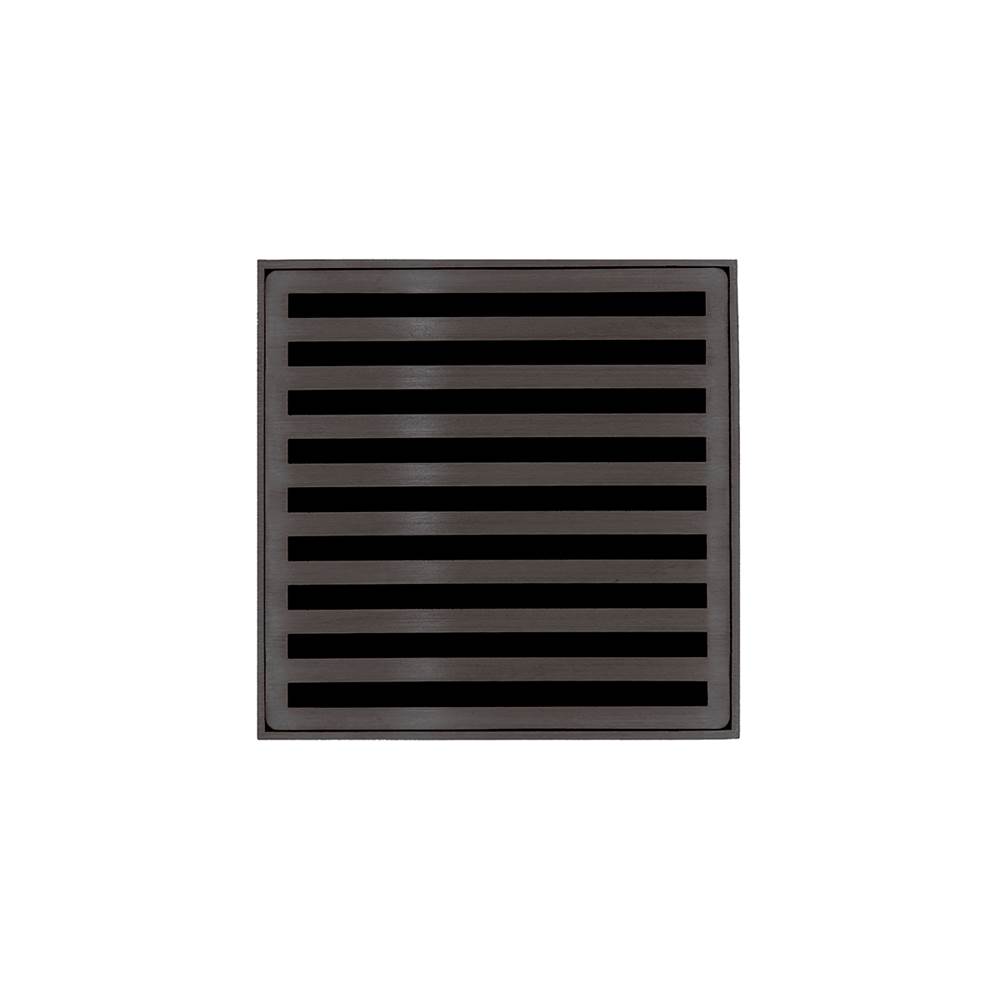 Infinity Drain 4'' x 4'' ND 4 Complete Kit with Lines Pattern Decorative Plate in Oil Rubbed Bronze with PVC Drain Body, 2'' Outlet