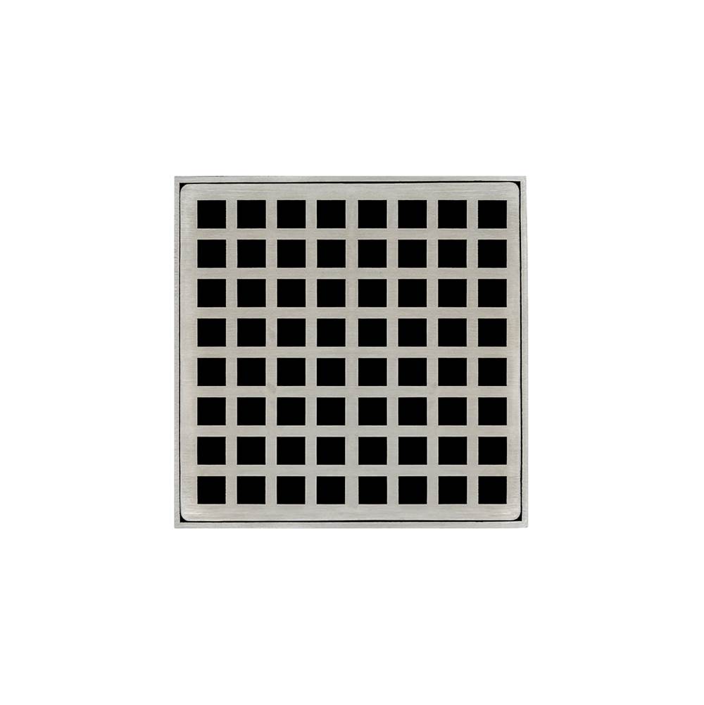 Infinity Drain 5'' x 5'' Strainer with Squares Pattern Decorative Plate and 2'' Throat in Satin Stainless for QD 5
