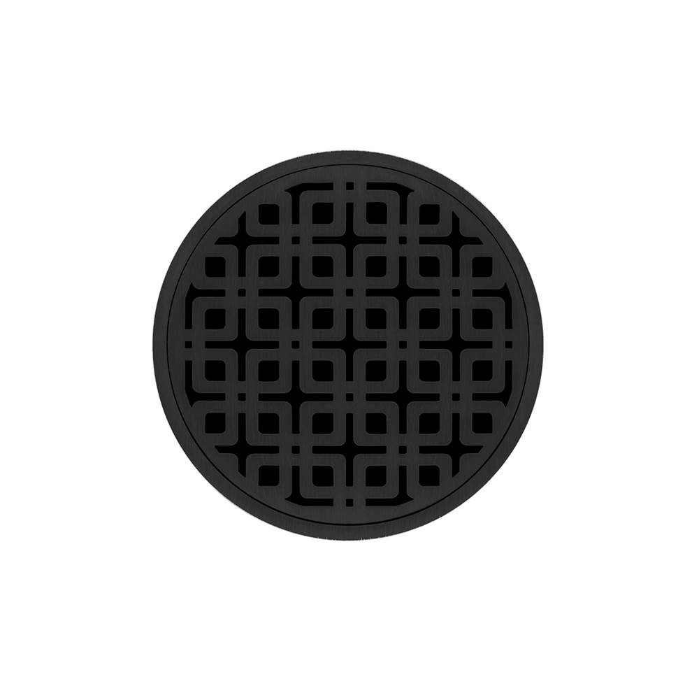 Infinity Drain 5'' Round RKD 5 High Flow Complete Kit with Link Pattern Decorative Plate in Matte Black with Cast Iron Drain Body, 3'' No-Hub Outlet
