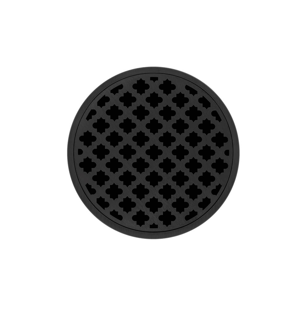 Infinity Drain 5'' Round RMD 5 Complete Kit with Moor Pattern Decorative Plate in Matte Black with PVC Drain Body, 2'' Outlet