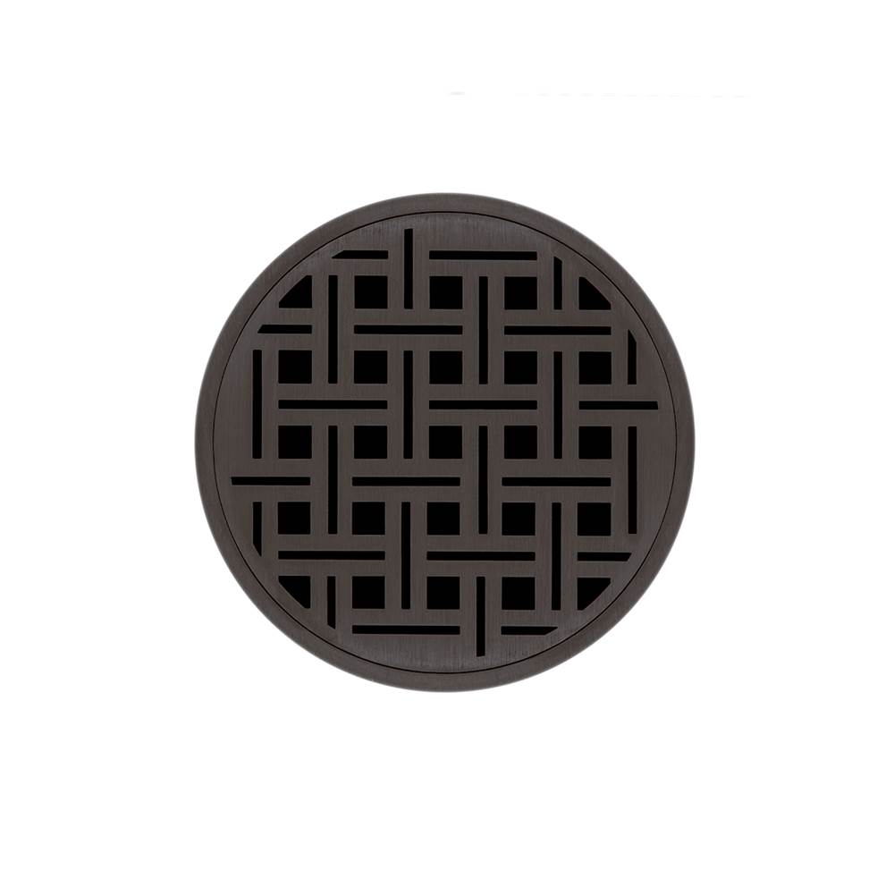 Infinity Drain 5'' Round RVD 5 High Flow Complete Kit with Weave Pattern Decorative Plate in Oil Rubbed Bronze with PVC Drain Body, 3'' Outlet