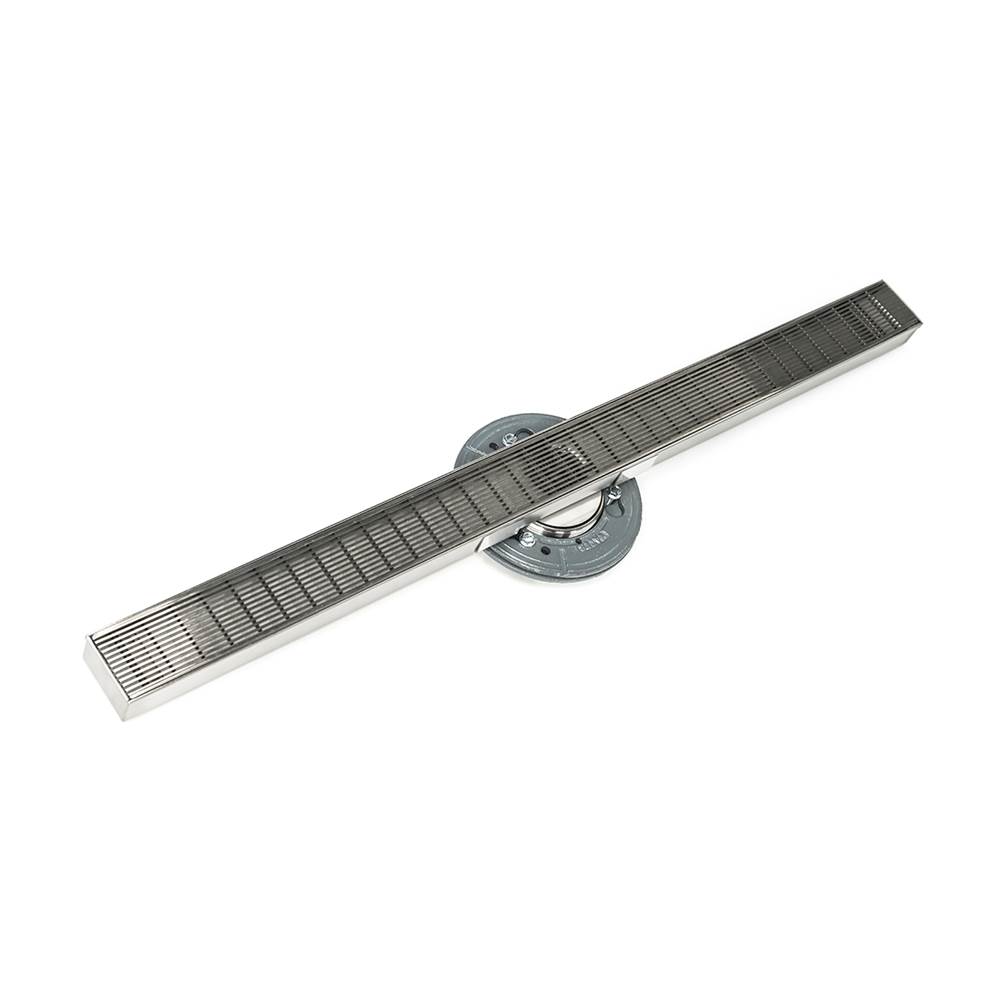 Infinity Drain 48'' S-Stainless Steel Series High Flow Complete Kit with 2 1/2'' Wedge Wire Grate in Satin Stainless with Cast Iron Drain Body, 3'' No Hub Outlet