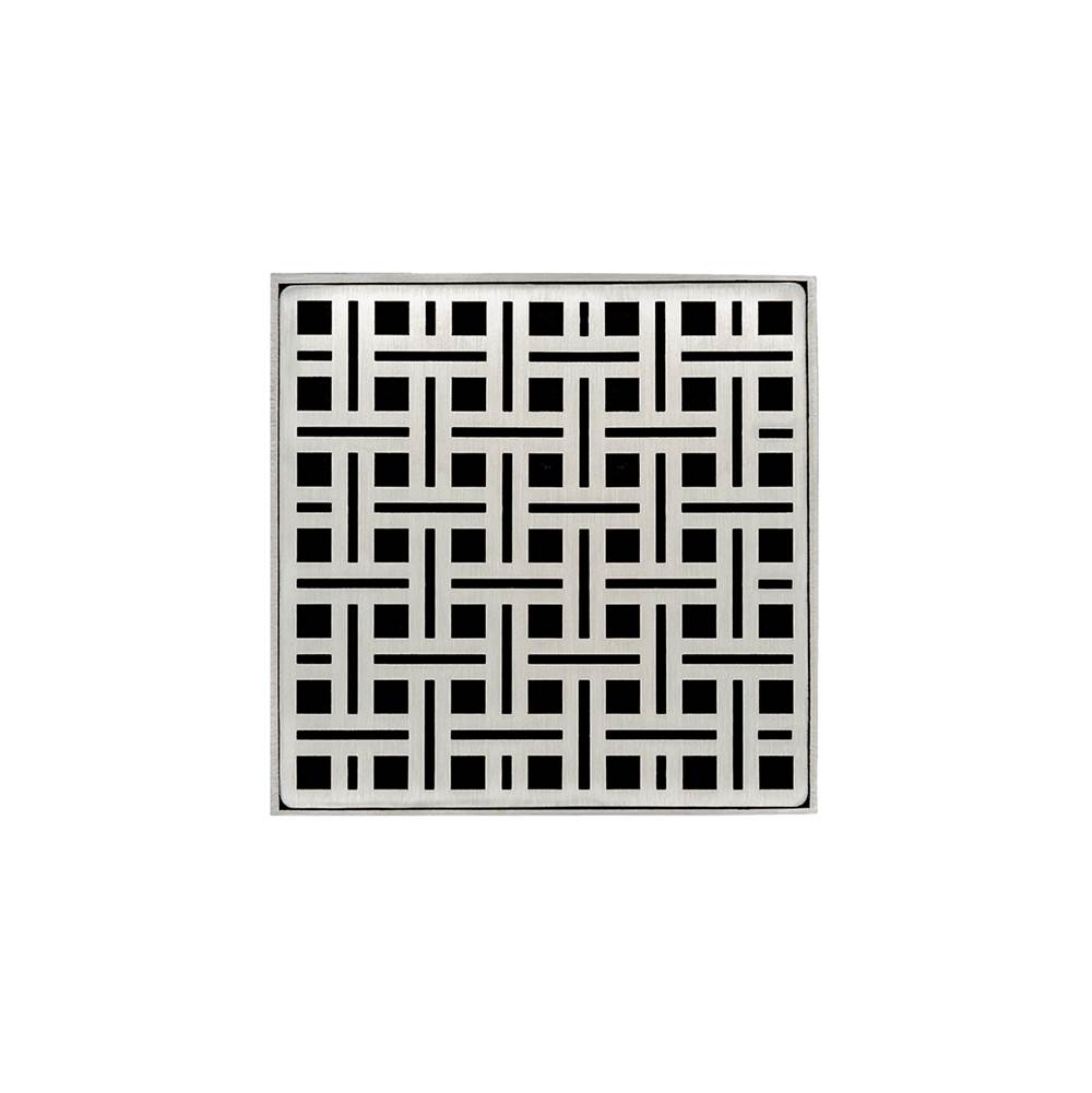Infinity Drain 5'' x 5'' VD 5 Complete Kit with Weave Pattern Decorative Plate in Satin Stainless with Cast Iron Drain Body, 2'' Outlet