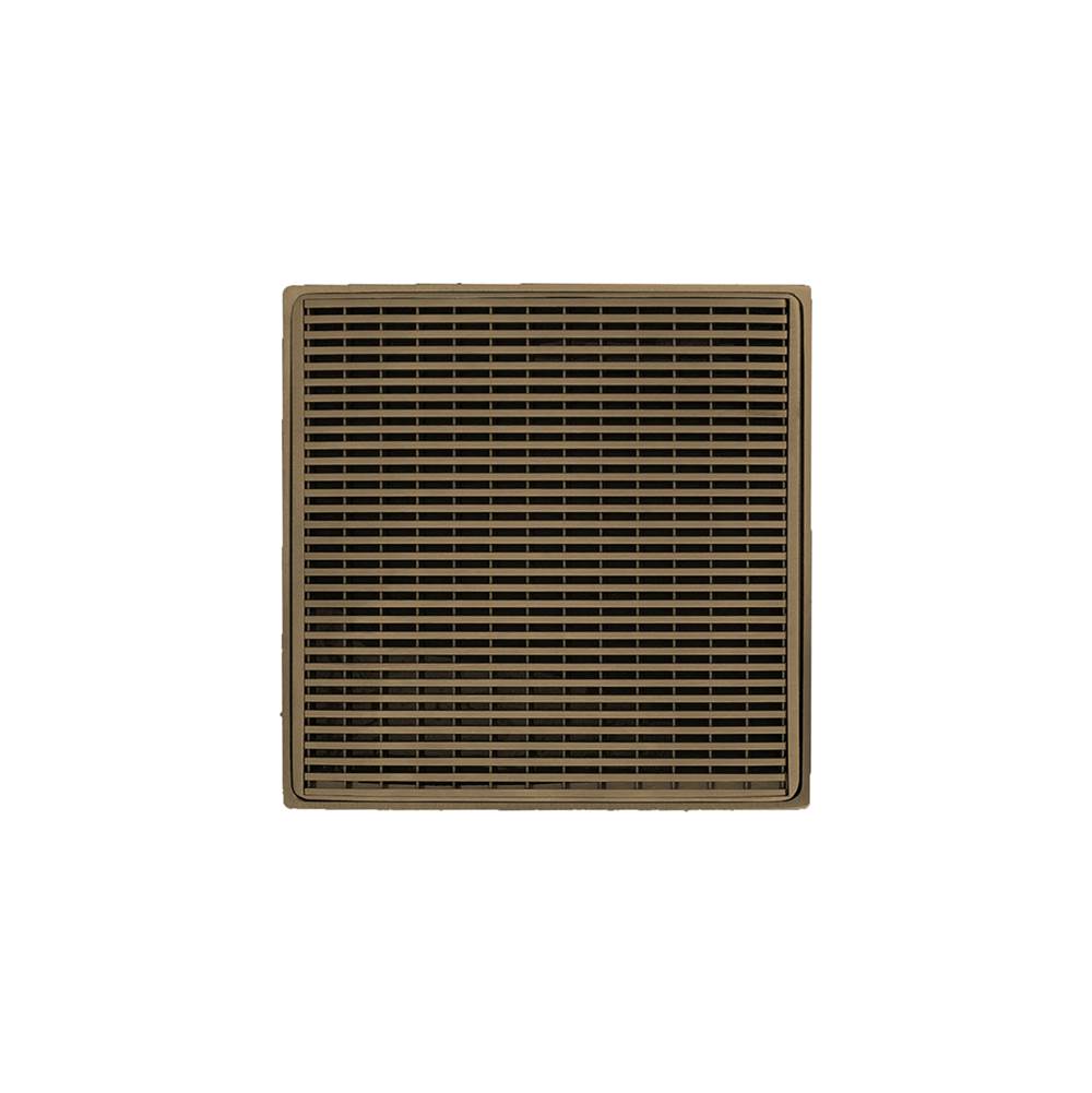 Infinity Drain 4'' x 4'' WDB 4 Complete Kit with Wedge Wire Pattern Decorative Plate in Satin Bronze with PVC Bonded Flange Drain Body, 2'', 3'' and 4'' Outlet