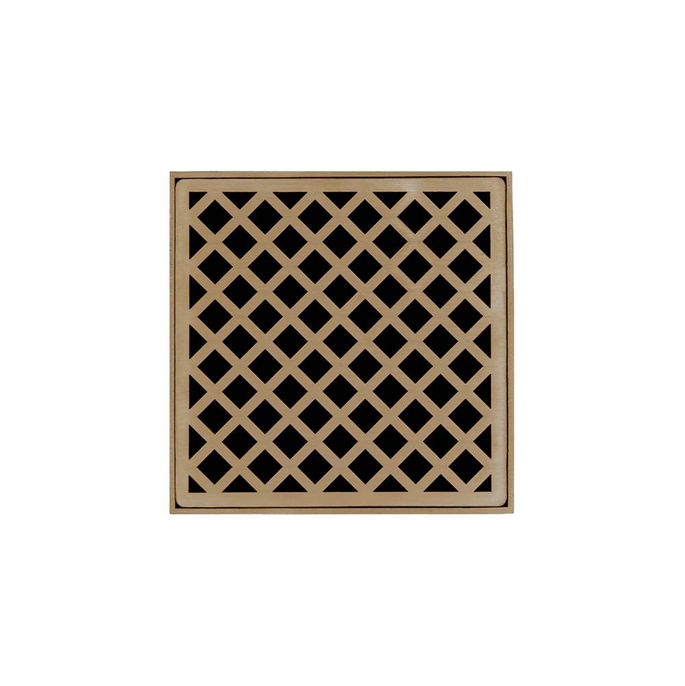 Infinity Drain 5'' x 5'' XD 5 High Flow Complete Kit with Criss-Cross Pattern Decorative Plate in Satin Bronze with ABS Drain Body, 3'' Outlet