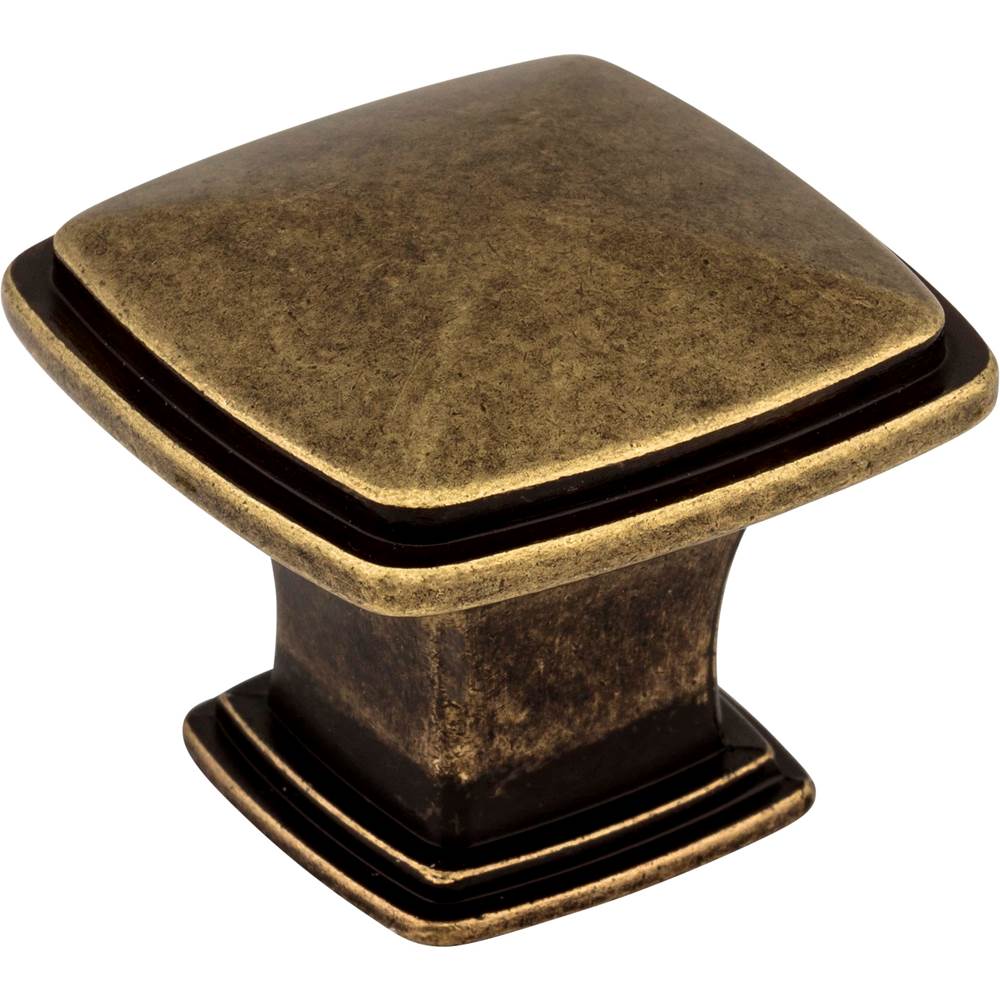 Jeffrey Alexander 1-3/16'' Overall Length Lightly Distressed Antique Brass Square Milan 1 Cabinet Knob