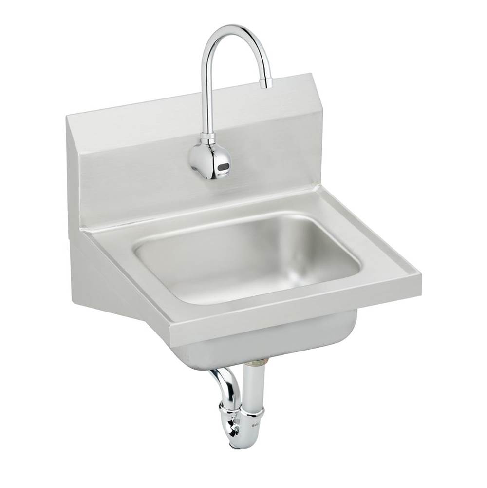 Just Manufacturing Stainless Steel 16-3/4'' x 15-1/2'' x 13'' Single Bowl Wall Hung Hand Wash Sink Kit w/Faucet and Drain and P-trap andTMV