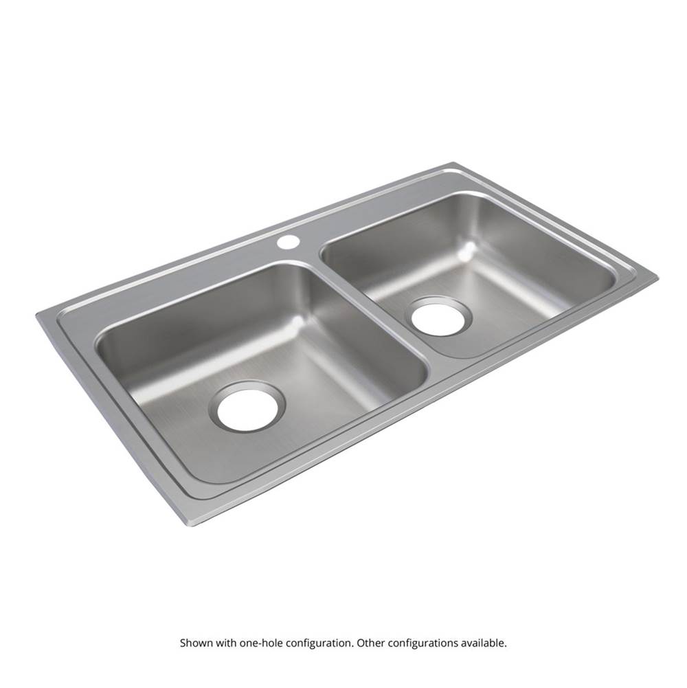 Just Manufacturing Stainless Steel 33'' x 19-1/2'' x 5-1/2'' 5-Hole Equal Double Bowl Drop-in ADA Sink