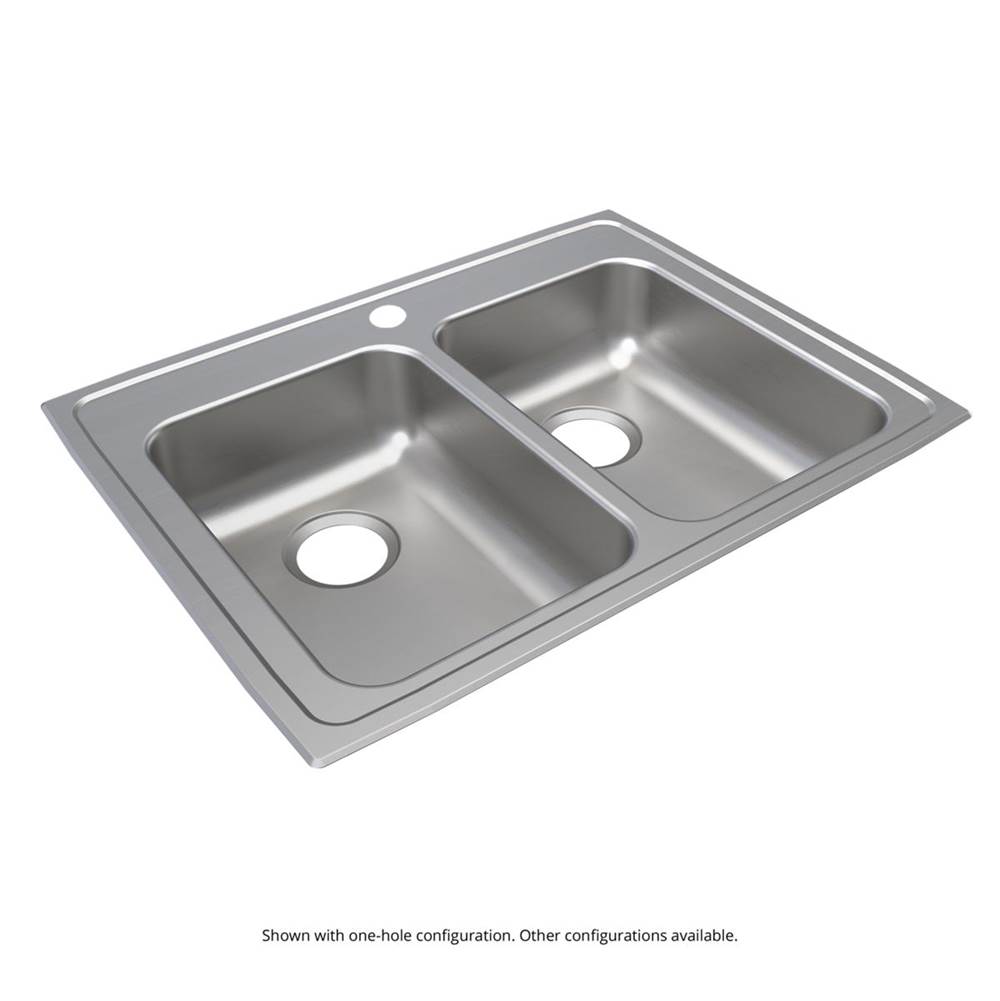Just Manufacturing Stainless Steel 29'' x 22'' x 6-1/2'' 3-Hole Equal Double Bowl Drop-in ADA Sink