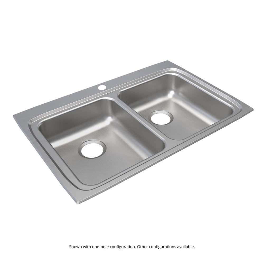 Just Manufacturing Stainless Steel 33'' x 22'' x 5-1/2'' 3-Hole Equal Double Bowl Drop-in ADA Sink