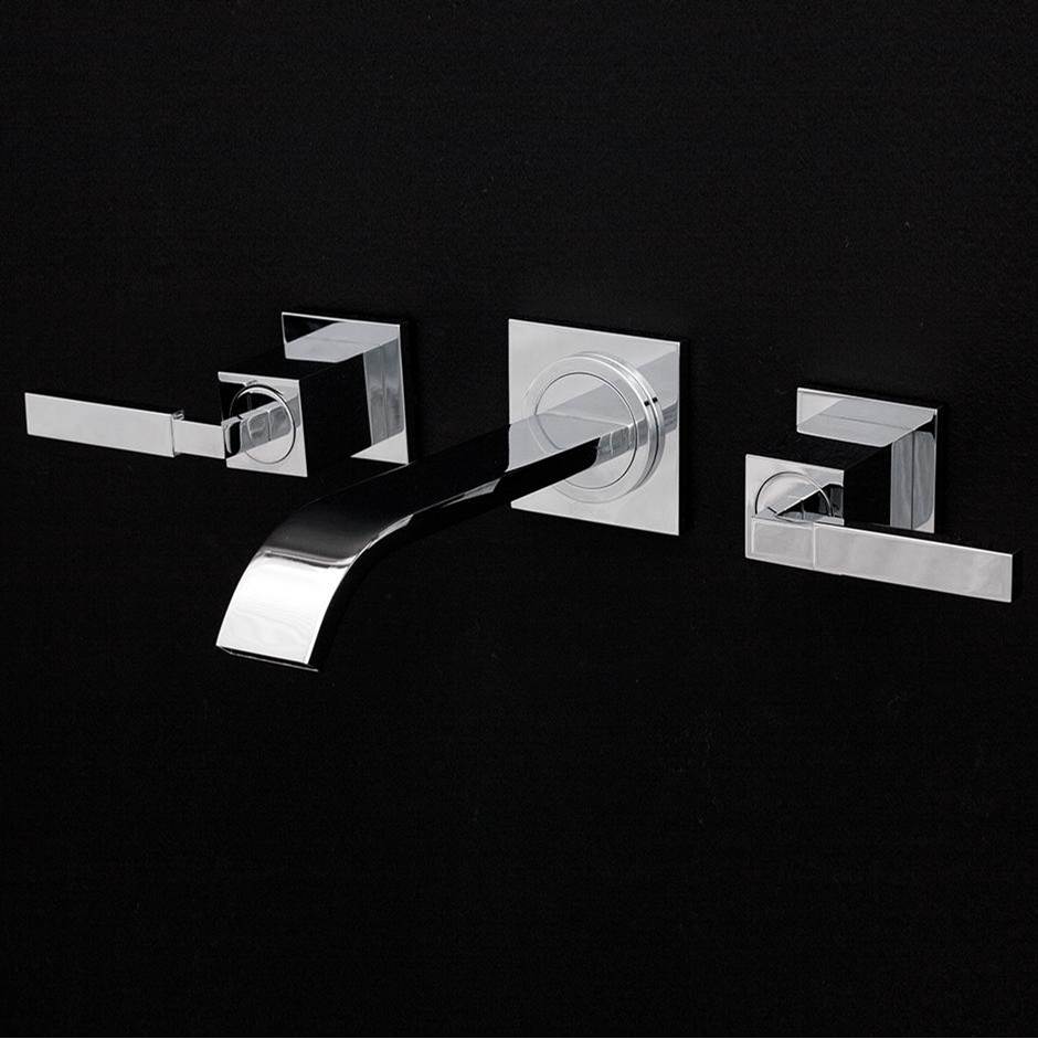 Lacava TRIM - Wall-mount three-hole faucet featuring natural water flow, with two lever handles, no backplate.