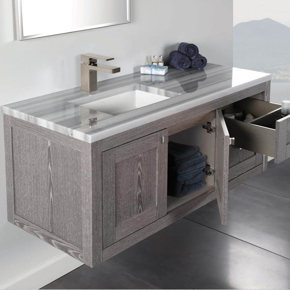 Lacava Wall-mount under-counter vanity with two drawers on the left and two doors on the right.