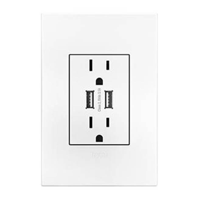 Legrand Dual USB Plus-Size Outlet Combo with Matching Wall Plate